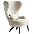 Beige Upholstered Single Sofa With High Back Pillow And Black Legs Design