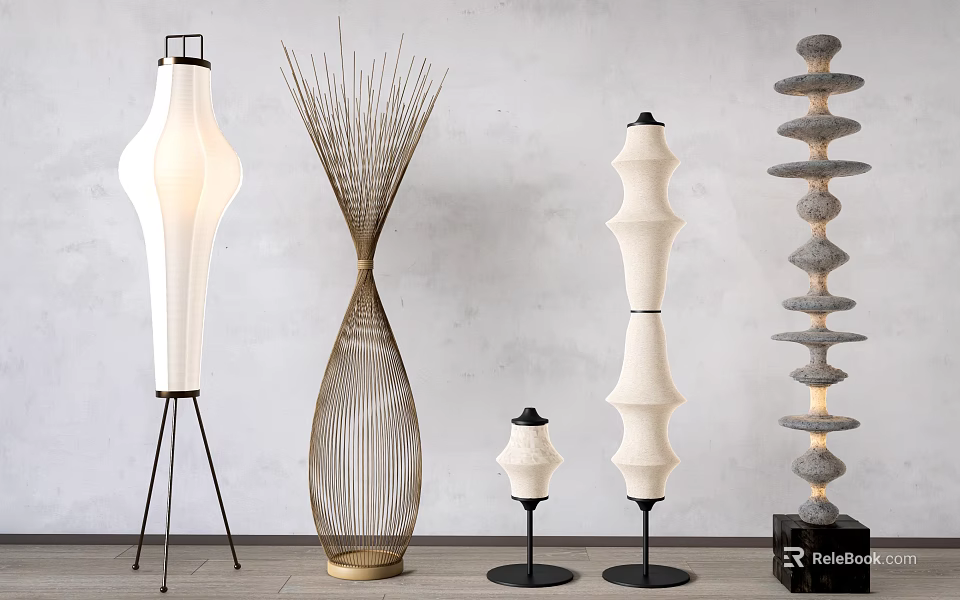 Modern Stylish Floor Lamps with Various Designs and Unique Textures for Home Decor 3d model 