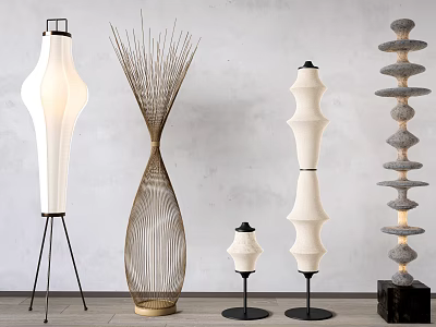 Modern Stylish Floor Lamps with Various Designs and Unique Textures for Home Decor 3d model