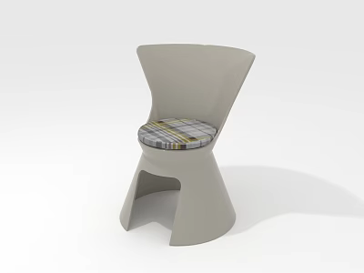 Modern Gray Leisure Chair with Curved Backrest Plaid Pattern Seat Cushion and Unique Base Design 3d model