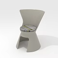 Modern Gray Leisure Chair with Curved Backrest Plaid Pattern Seat Cushion and Unique Base Design