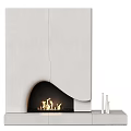 Modern White Fireplace Design with Burning Flames and Decorative Candles