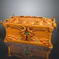 Golden Decorative Storage Box With Intricate Carved Patterns And Green Gemstone