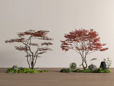 red maple landscape tree maple claw tree moss terrain 3d model