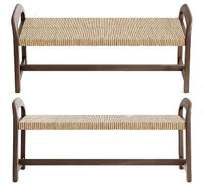 Modern Wicker Seat Sofa Bench With Wooden Frame For Living Room 3d model