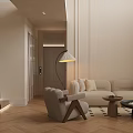 Modern Cozy Cream Style Living Dining Room With Herringbone Wood Flooring And Soft Comfortable Furnishings