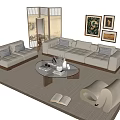 Beige Sofa And Coffee Table Set With Accent Chair Floor Lamp Wall Art And Rug