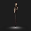 Handcrafted Ancient Spear With Decorative Bone Head And Textured Red Black Handle 3d model