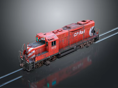Red CP Rail 1812 Vintage Model Train on Railway Tracks 3d model