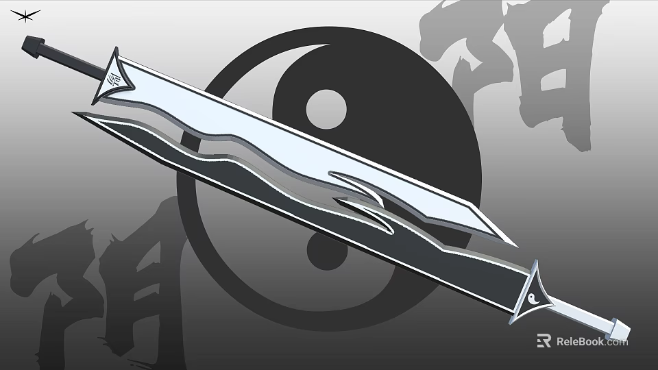 Decorative Sword With Yin Yang Symbol In Traditional Chinese Background 3d model 