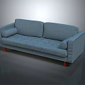 Modern Blue Fabric Two-Seater Sofa with Armrests and Orange Wooden Legs