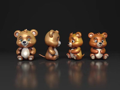 Cute Brown Reptile Figurines Sitting With Different Expressions On Black Background 3d model