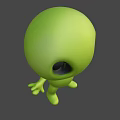 Cute Green Cartoon Game Movie Character with Big Eyes and Simple Design
