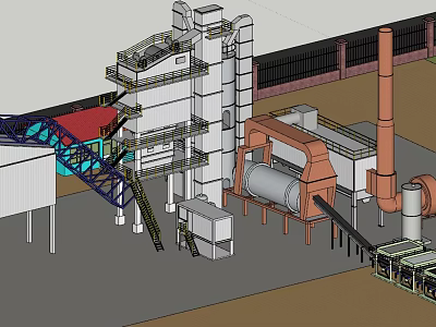 Industrial Equipment Facility With Towers Conveyor Belts Pipes And Processing Machinery 3d model