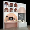 Modern Pink And White Wardrobe Interior With Arched Design And Decorative Ornaments