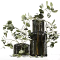 Decorative Ornament Set With Dark Glass Vases And Eucalyptus Greenery Home