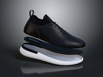 Modern Black Leather Shoes With White Sole And Comfortable Lightweight Design 3d model