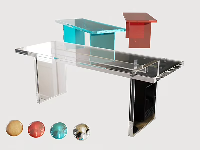 Modern Transparent Acrylic Desk With Colorful Decorative Balls And Blue Red Black Supports 3d model