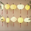 Traditional Chinese Decorative Hanging Lanterns Yellow White Round Polygon Shapes with Red Tassels