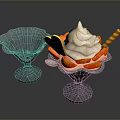 Delicious Ice Cream Dessert With Whipped Cream Strawberries Waffle And Decorative Stick