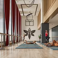 Fitness Yoga Session With Group Of People Doing Standing And Lying Exercises On Mats
