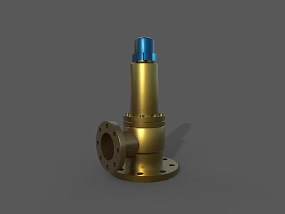 Heavy Duty Brass Industrial Valve With Blue Top And Flange Connection 3d model
