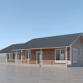 Single Story Detached House Exterior With Wooden Siding Dark Roof Porch And Windows