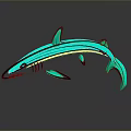 Green Shark With Yellow Stripes And Black Outline Showing Reflection on Dark Background