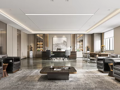 Modern Office Interior Design With Spacious Layout Desk Chairs Sofa Coffee Table And Artwork 3d model