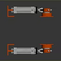 Game Movie Character With Three Orange Silver Mechanical Cylinder Parts And Reflective Surface