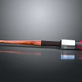 Household Brush With Wooden Handle Red Brush Head And Silver Metal Part