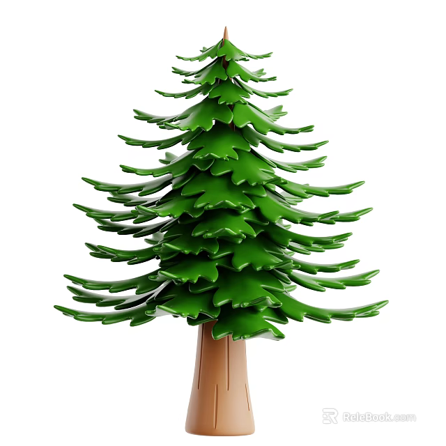 Lush Green Pine Tree With Dense Layered Foliage And Brown Trunk 3d model 