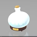 White Spherical Glass Decorative Bottle with Wooden Stopper Light Green Mountain Pattern and Brown Base