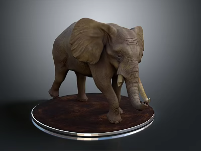 Detailed Realistic Elephant Figurine Standing on Circular Base 3d model