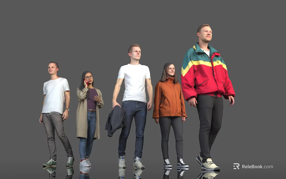 Group of People Standing in Different Casual Outfits with Natural Poses 3d model 