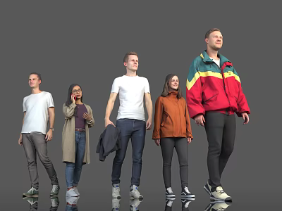 Group of People Standing in Different Casual Outfits with Natural Poses 3d model