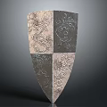 Ancient Metal Shield With Four Sectioned Design And Intricate Dragon Patterns