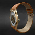 Luxury Gold Case Watch With Brown Leather Strap And Intricate Dial Design