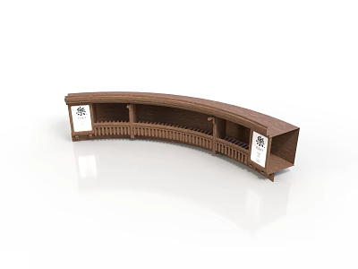 Functional Curved Wooden Shelf With Compartments For Organizing Household Items 3d model