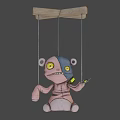 Game Movie Character Stitched Doll With Yellow Eyes Blue Half Face And Green Glowing Object