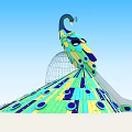 Colorful Peacock Shaped Garden Ornament With Vibrant Circular Patterns And Spread Tail