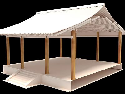 Ancient Architecture Pavilion With White Roof Golden Pillars Steps And Open Structure 3d model