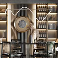 Elegant Modern Restaurant Interior With Bar Counter Dining Table Wine Racks And Decorative Lighting 3d model