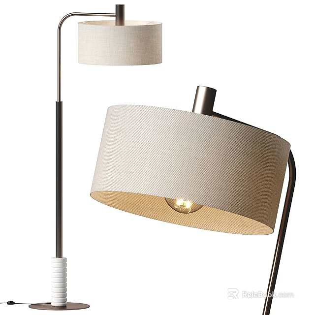 Modern Floor Lamp With Beige Linen Lampshade And Metal Pole For Interior Lighting 3d model 
