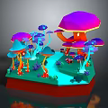 Colorful Mushroom 3D Scene With Umbrella Shaped Caps Red Base And Blue Pathway