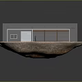 Cartoon Scene Small House With Gray Roof White Garage Door Glass Windows And Brown Ground