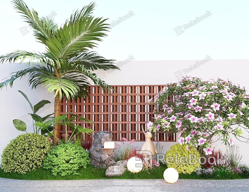 plant group flower border green plant combination landscape tree tree shrub ball model