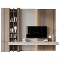 Modern TV Wall Design With Wooden Paneling White Console And Decorative Items