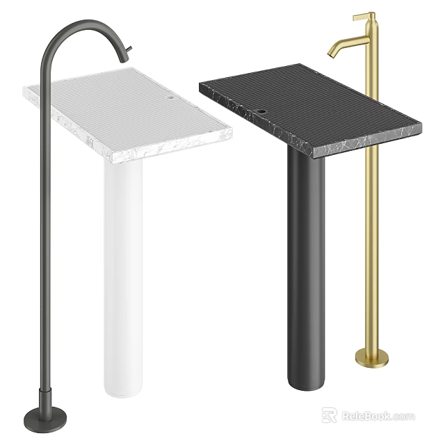 Modern Pedestal Washbasin Design With Marble Countertop And White Black Gold Pedestals 3d model 