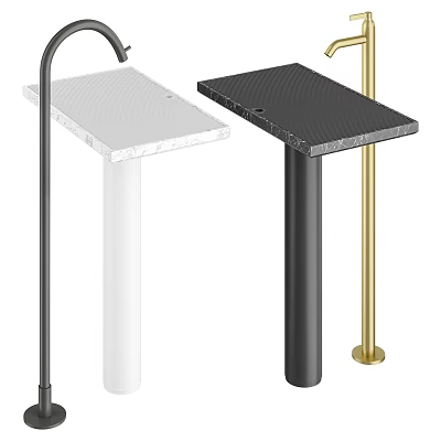 Modern Pedestal Washbasin Design With Marble Countertop And White Black Gold Pedestals 3d model